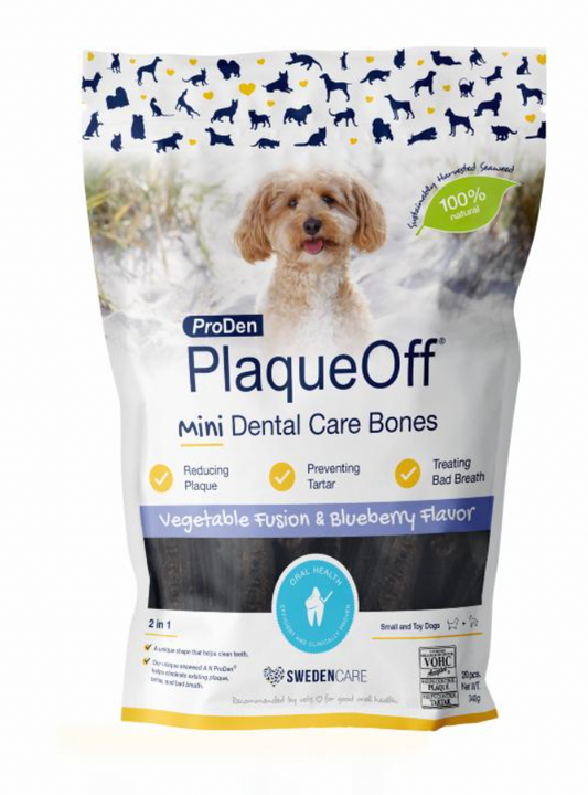 PlaqueOff Mini Dental Care Bones, Vegetable Fusion & Blueberry, 340 g.